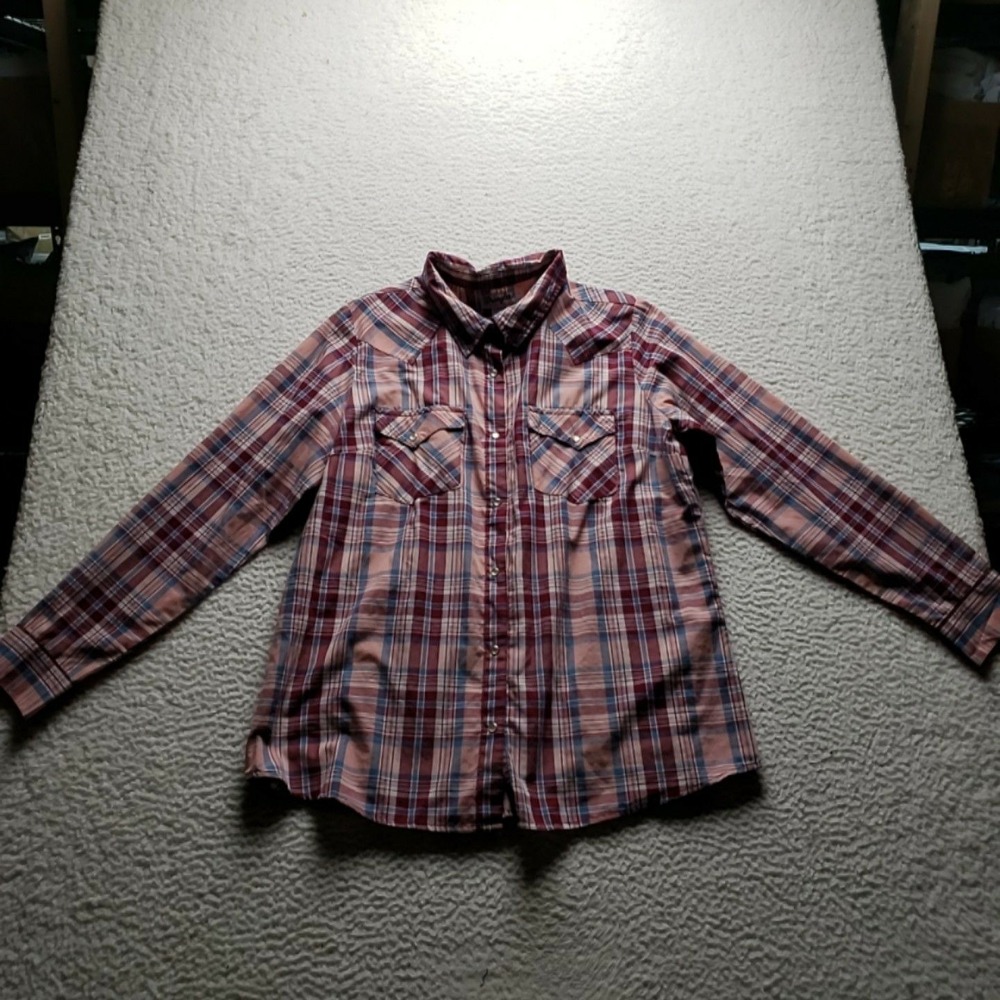 Wrangler Button Up Shirt Womens XL Pink Plaid Long Sleeve Western Casual Top